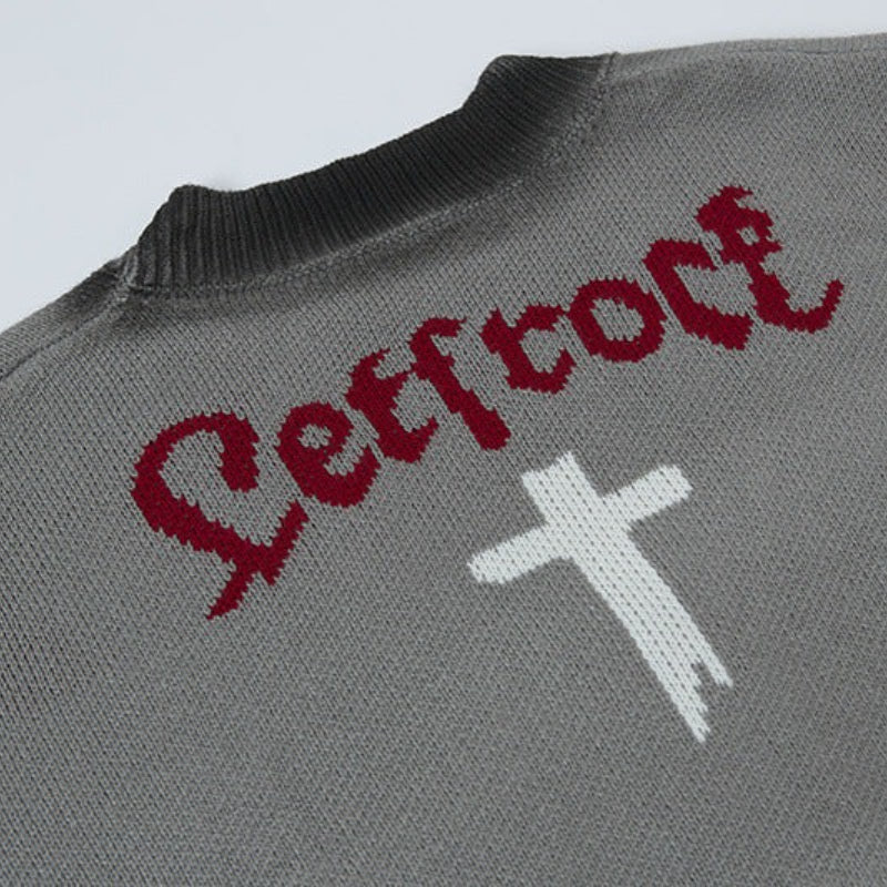 Oversize Cross Letter Jacquard Warm Street Cardigan Sweater Secondary image