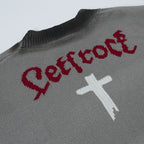 Oversize Cross Letter Jacquard Warm Street Cardigan Sweater