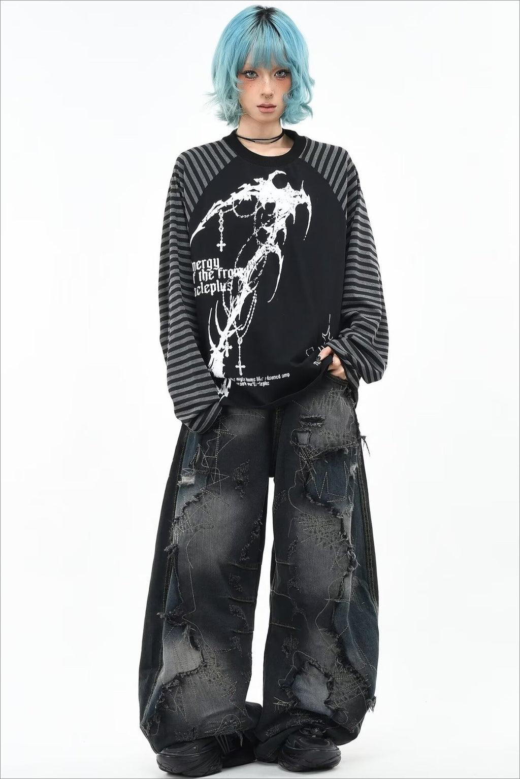 Graphic Striped Sleeve Long Sleeve Top