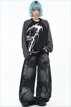 Graphic Striped Sleeve Long Sleeve Top