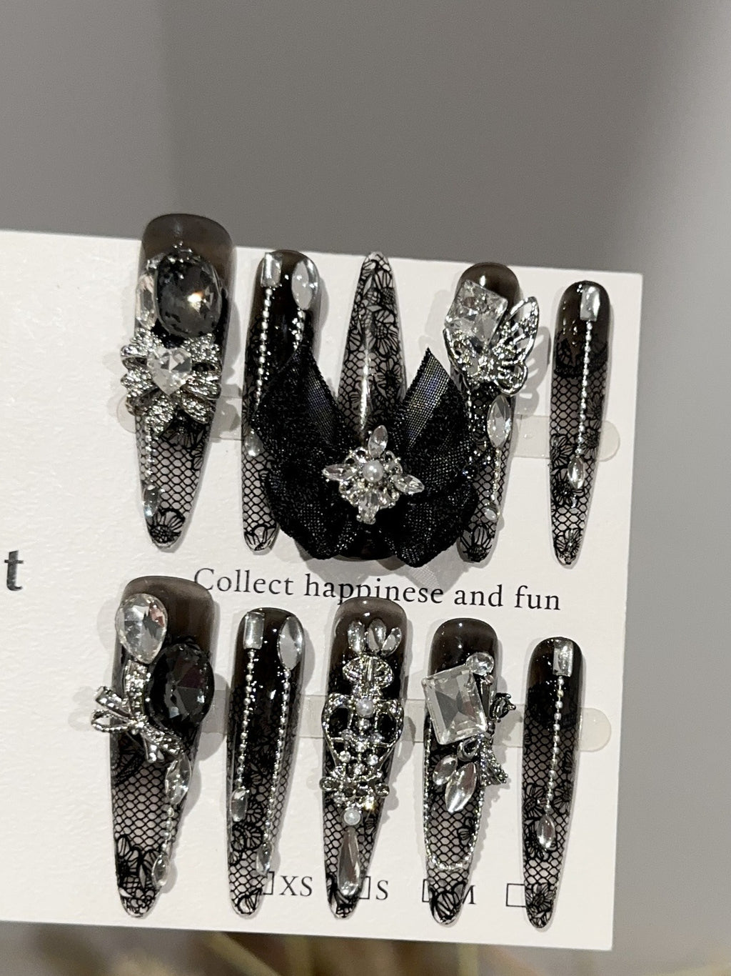 Dark Vintage Black Lace Press On Nails