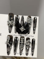 Dark Vintage Black Lace Press On Nails