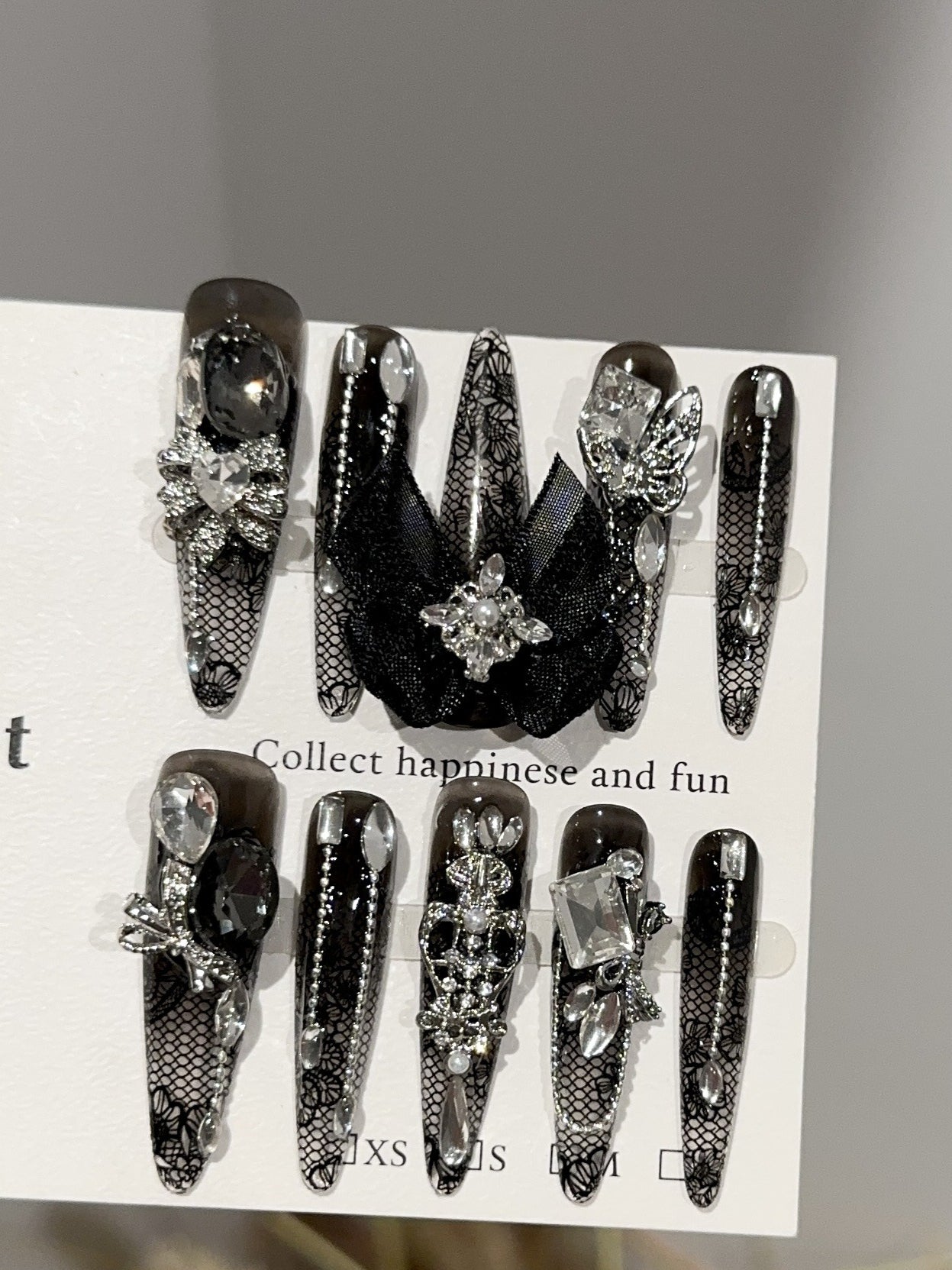 Dark Vintage Black Lace Press On Nails