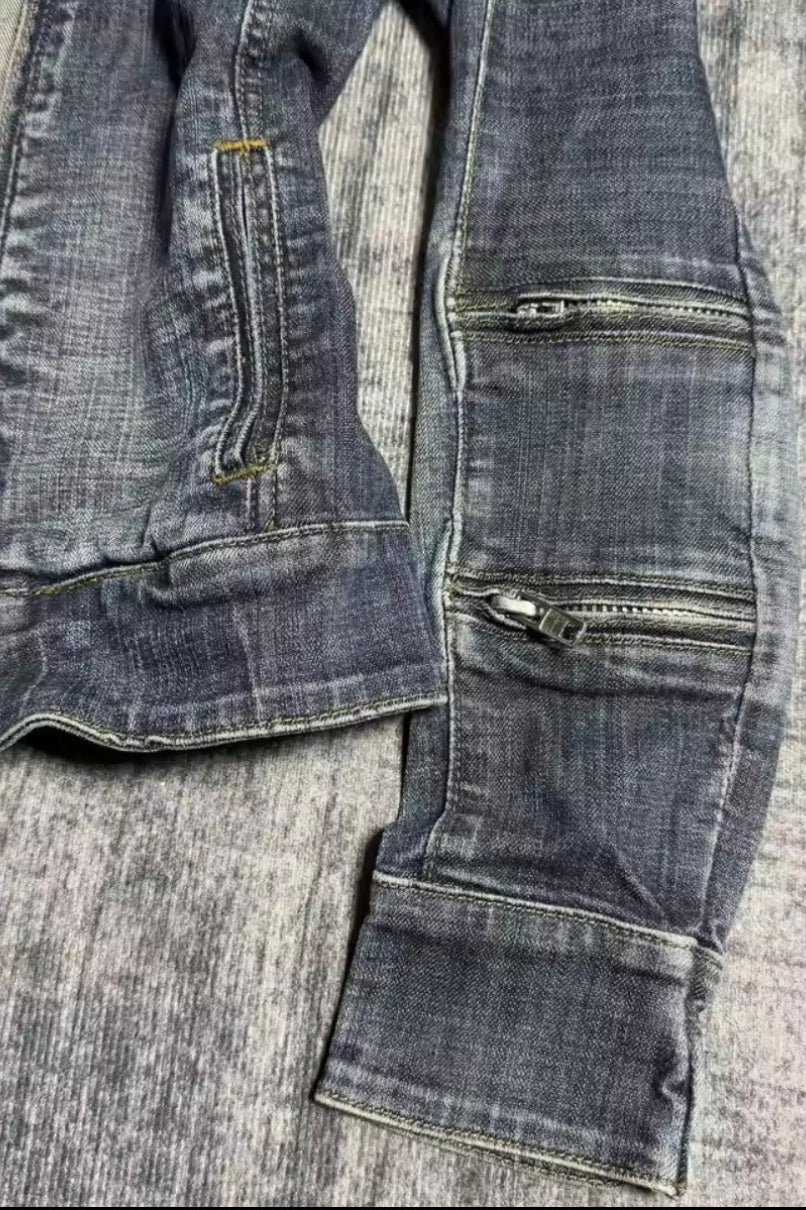 Washed Zip Detail Fitted Denim Jacket