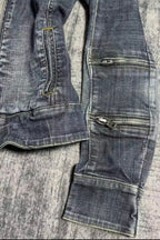 Washed Zip Detail Fitted Denim Jacket