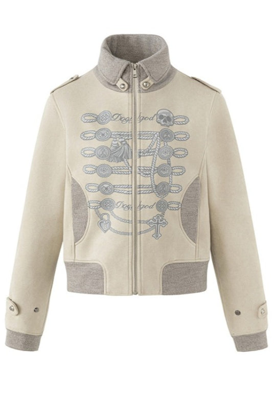 Skull Motif Contrast Collar Jackets