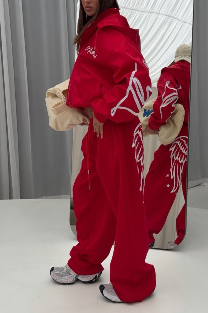 Wing Print High Waist Wide Leg Pants