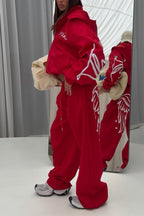 Wing Print High Waist Wide Leg Pants