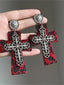 Gothic Dark Red Leopard Print Cross Earrings