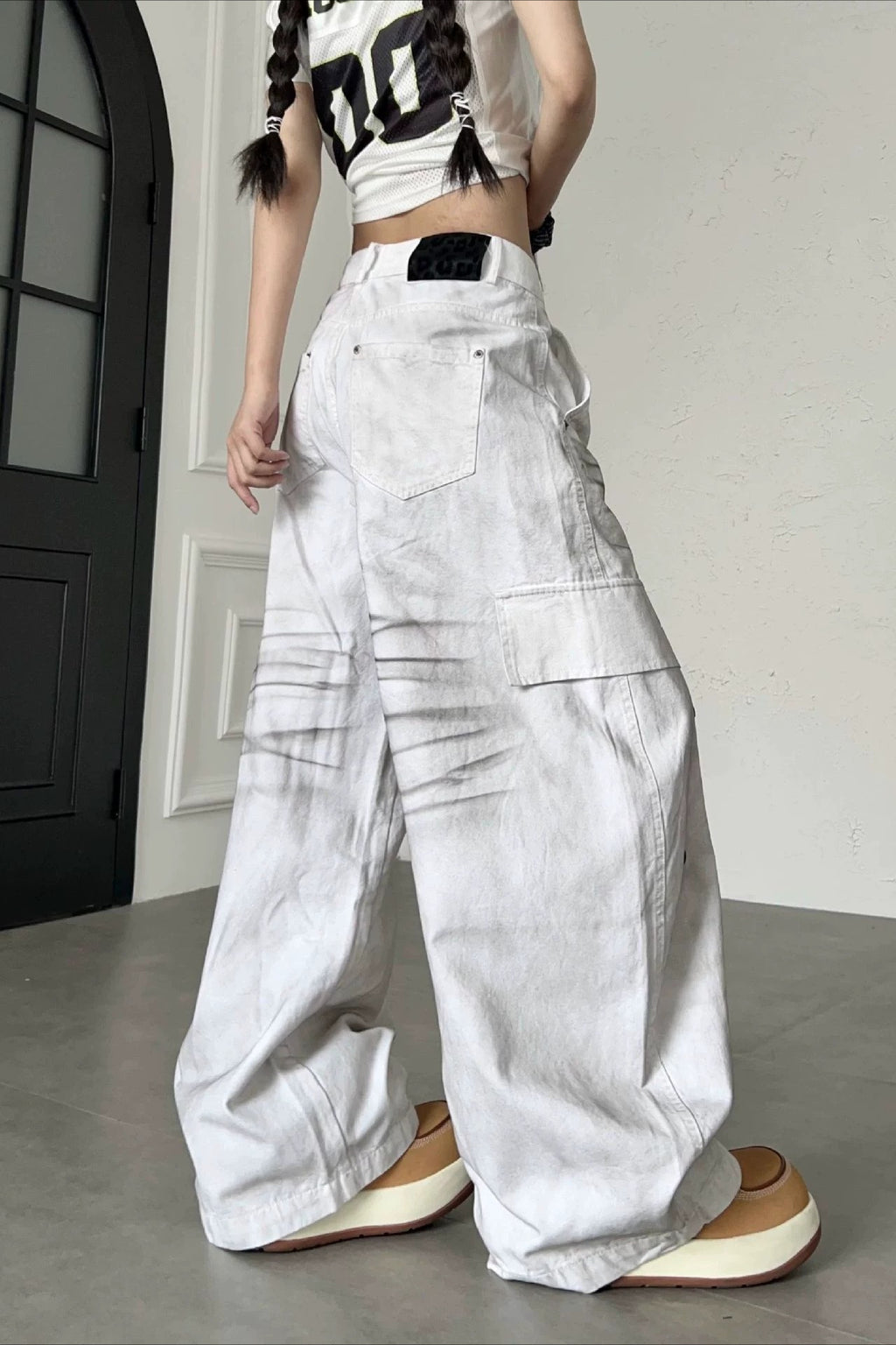 Star Print Cargo Denim Pants