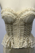 Apricot Ruffled Strapless Lace Up Corset