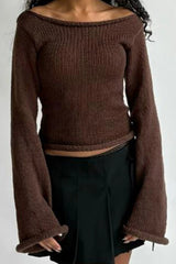 Premium Off Shoulder Solid Color Slim Long Sleeve Sweater