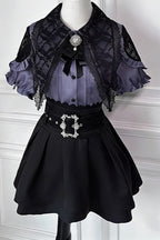 Lace Collar Puff Sleeve Skirt Sets