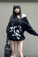 Punk Skull Relaxed-Fit Versatile Knit Sweater