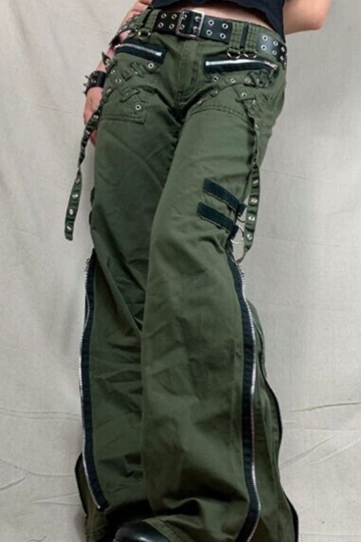 Punk Low-Rise Zip Split Flare Cargo Pants Secondary image