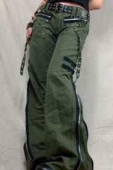 Punk Low-Rise Zip Split Flare Cargo Pants