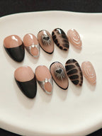 Vintage Brown Black Heart Embossed Press On Nails