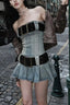 Y2K Washed Denim Pleated Strapless Mini Dress
