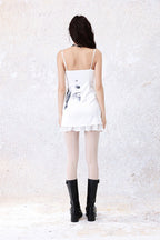 Lace Patch Satin Print Slim Halter Dress