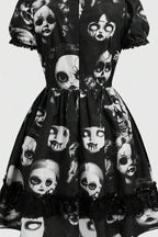 Doll Print Lace Trim Mini Dress