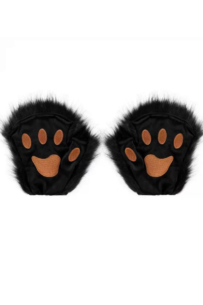 Fluffy Paw Detail Fingerless Gloves