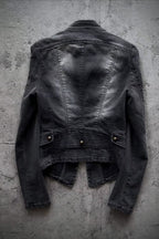 Military Stud Washed Fitted Denim Jacket