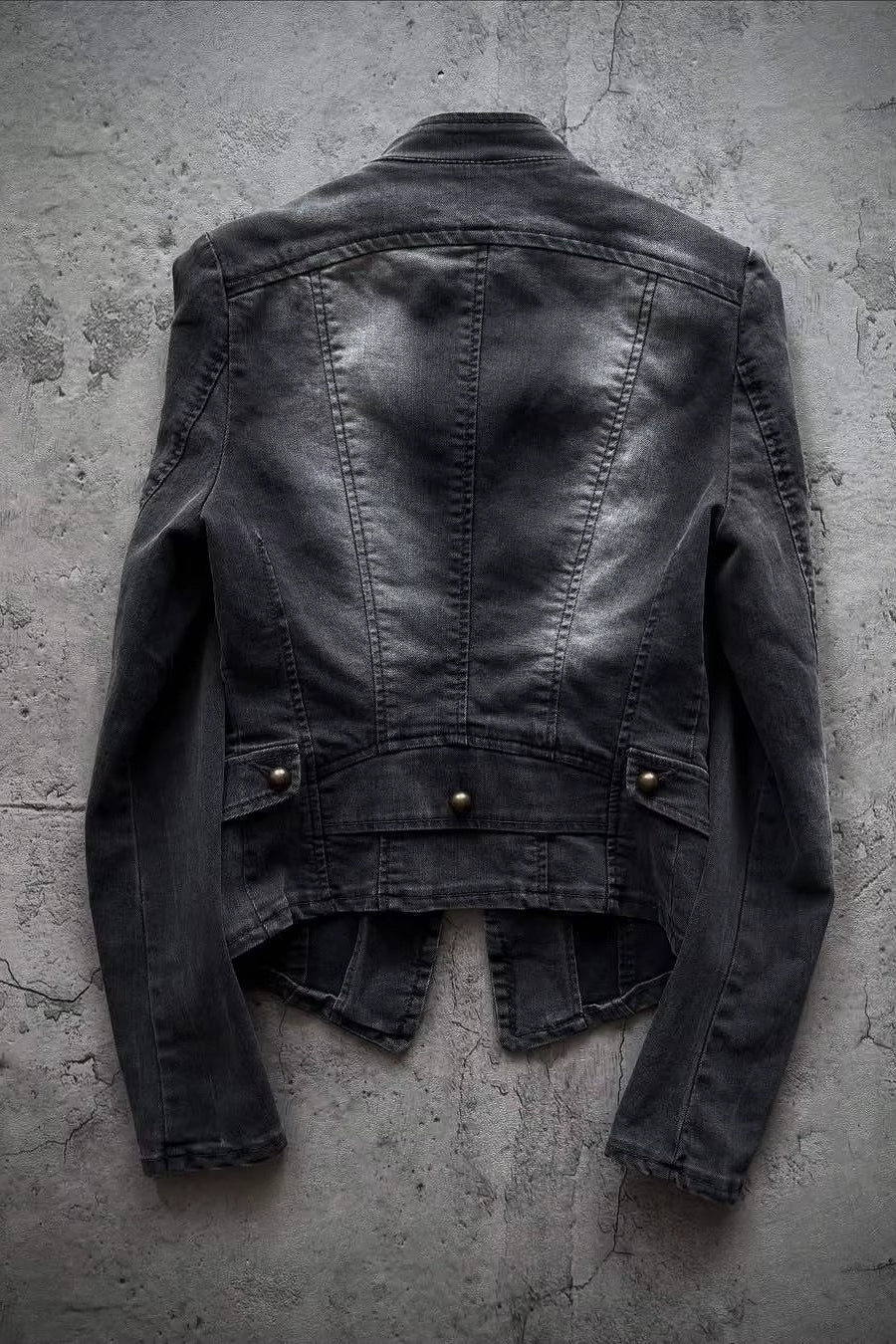 Military Stud Washed Fitted Denim Jacket