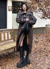 Loose Fit Long PU Leather Long Coat