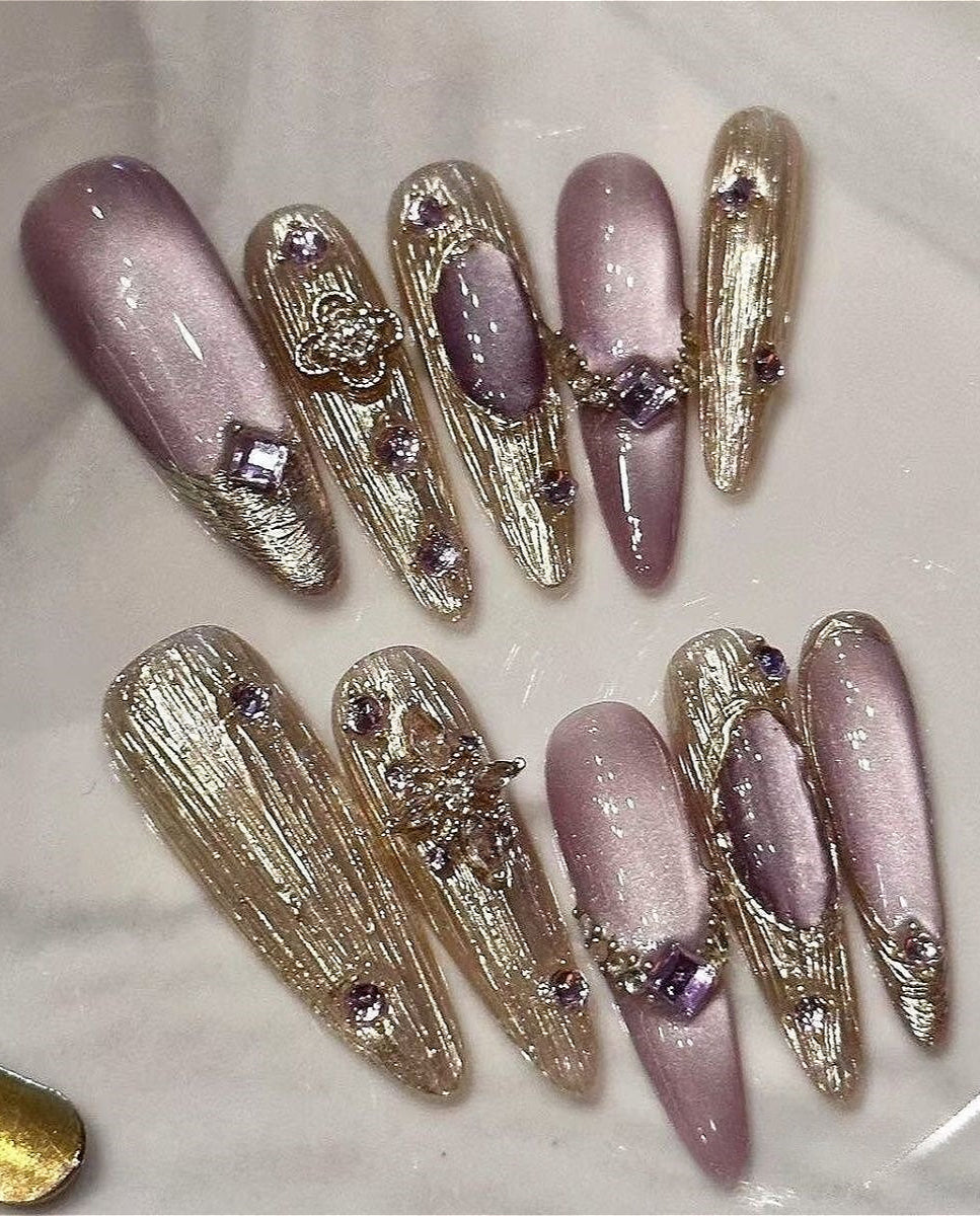 Purple Jade Glass Effect Press On Nails