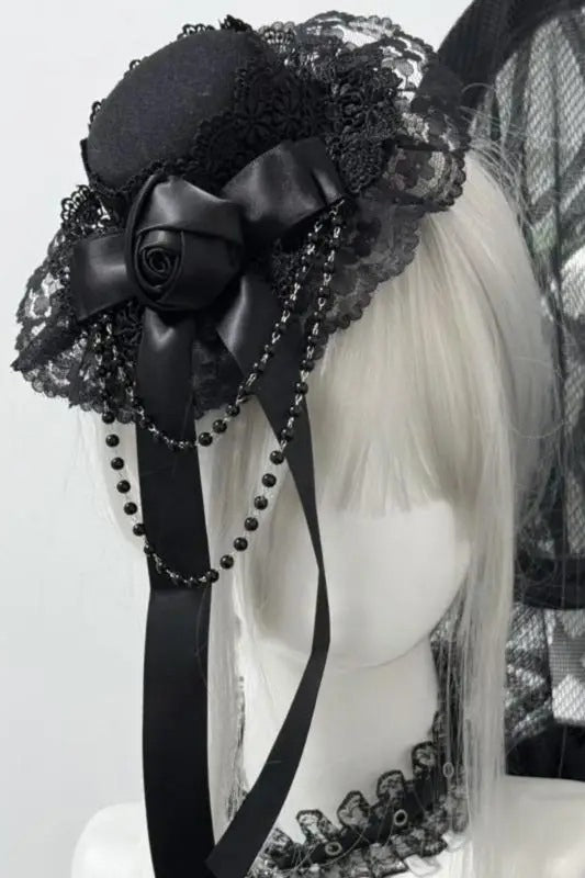 Gothic Lolita Bead Chain Lace Decorative Cosplay Hat Main image