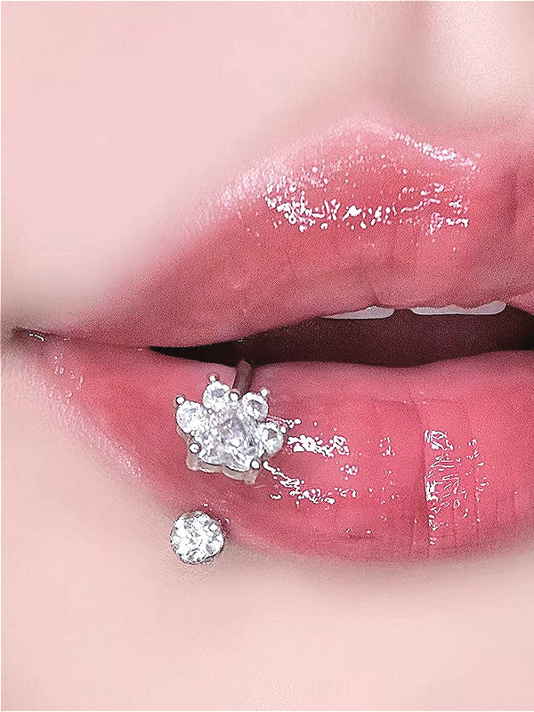 Rhinestone Heart Cat Paw Lip Stud Secondary image