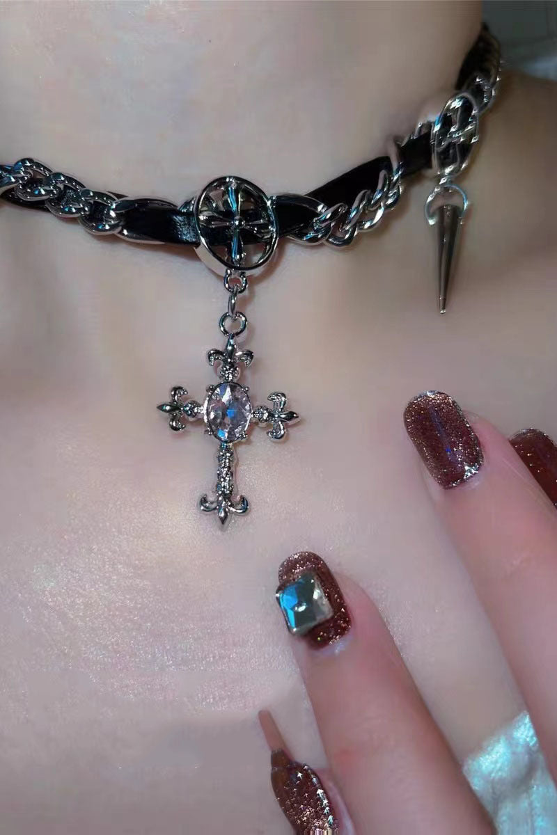 Gothic Rhinestone Cross Necklace Secondary image
