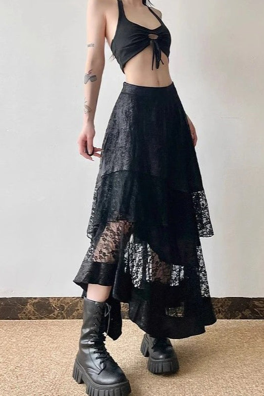 High Waist Asymmetric Lace Sheer Skirt Secondary image