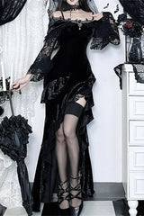 Grunge Gothic Asymmetrical Lace Black Maxi Dress