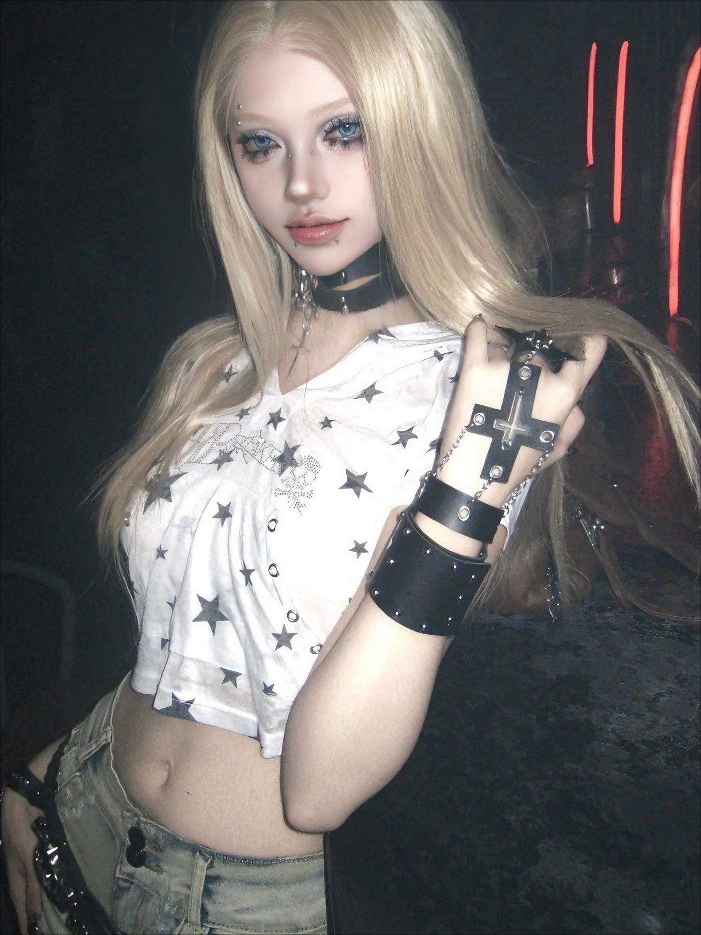 Alternative Dark Punk Skull Y2K Cross Glove-Ring Combo Gloves Main image