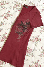 Y2K Millennium Butterfly Print Slim Fit T-shirt