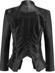 Short Punk Moto PU Leather Zip Patchwork Jacket