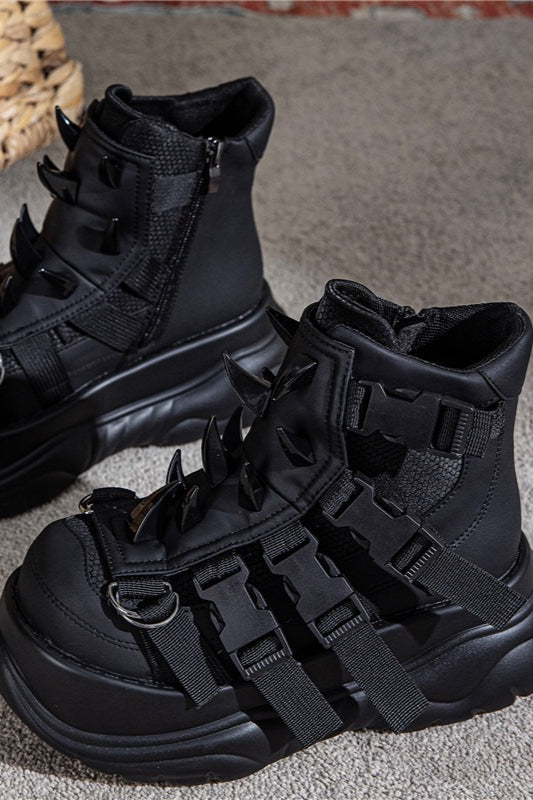 Spiked Strap Platform Combat Boots
