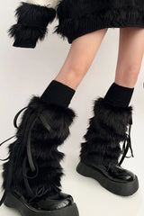 Punk Gothic Bow Imitation Rabbit Fur Thickened Warmers