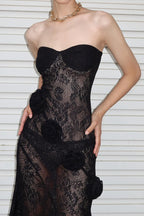 Black Off Shoulder Sheer Maxi Dress