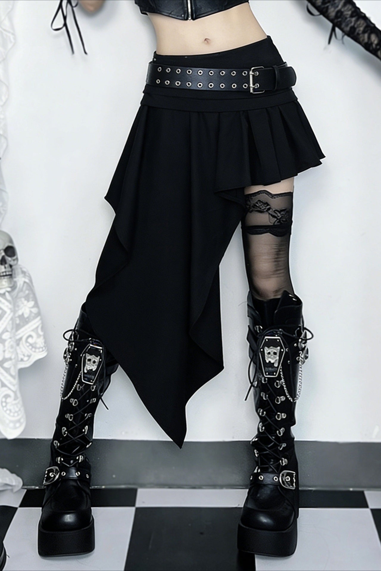 Gothic Asymmetrical Pleated Skirt Secondary image