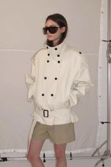 Stand Collar Curved Shoulder Short Low-waist  Coat