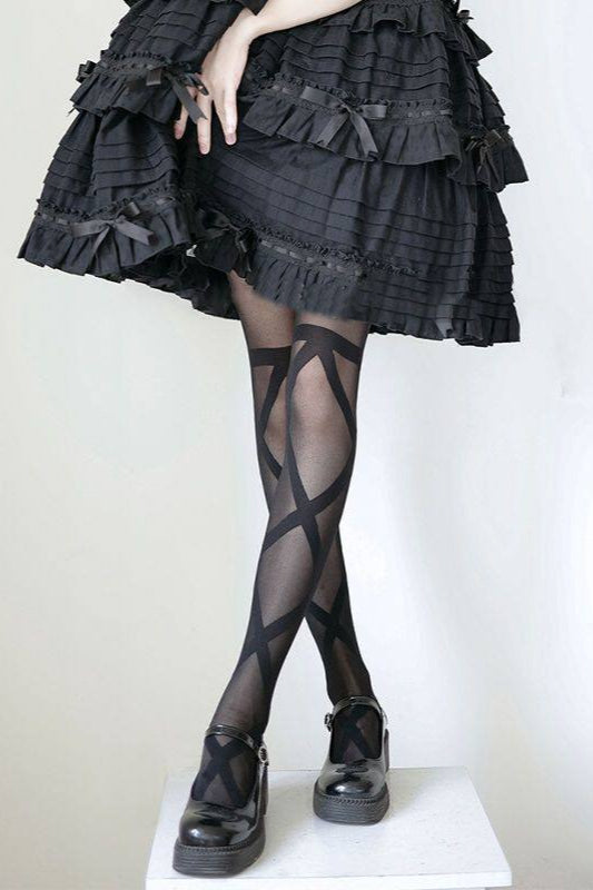 Bow Ribbon Print Lolita Tights Secondary image