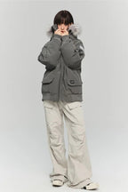 Single-Breasted Casual Hooded Parka Coat