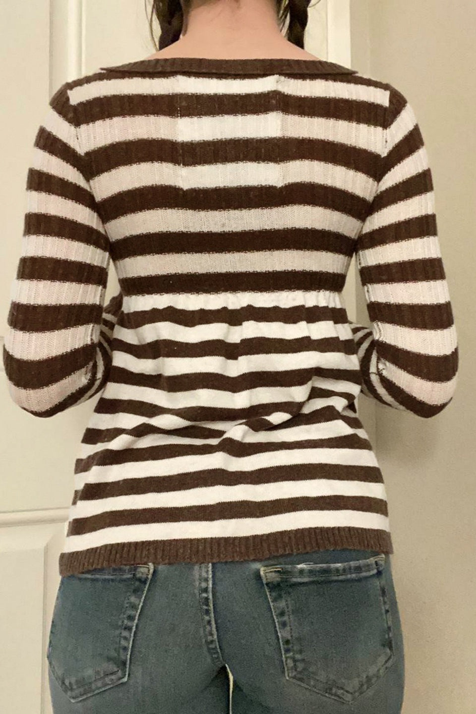 Striped Scoop Neck Button Sweaters