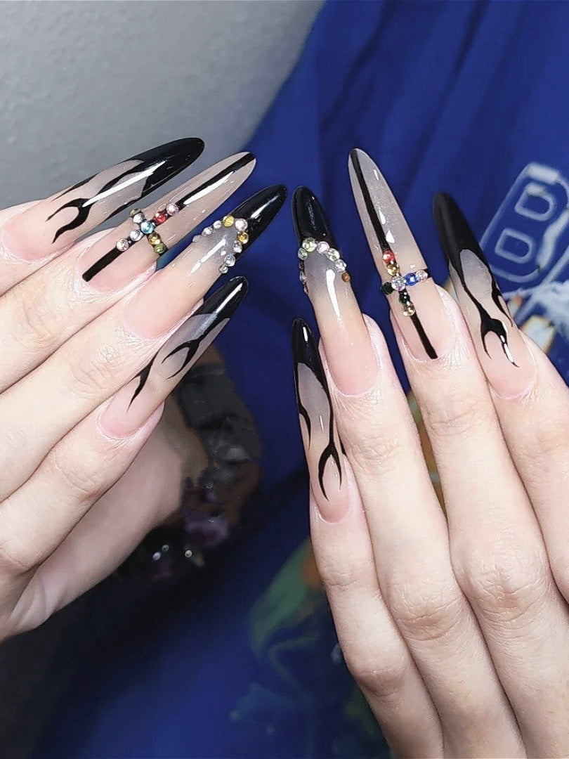 Dark Flame Cross Press On Nails