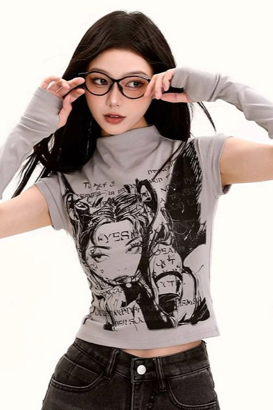 Edgy Removable Sleeve Cropped Slim T-shirt