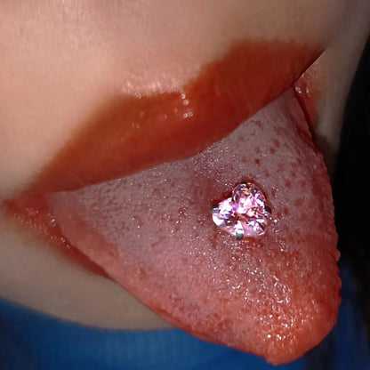 Clear Zircon Heart Barbell Titanium Tongue Ring