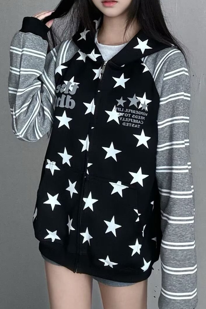 Star Body Stripe Sleeve Hoodies