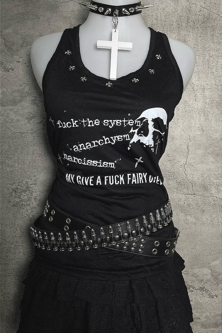 Vintage Y2K Dark Street Cross Skull Printed Cami Secondary image